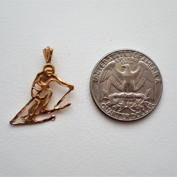 Designer Solid 14K Yellow Gold Snow Skier Skiing Sport Charm Pendant - Picture 2 of 4